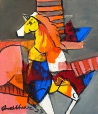 Mashkoor Raza, 12 x 14 Inch, Oil on Canvas, Horse Painting, AC-MR-664